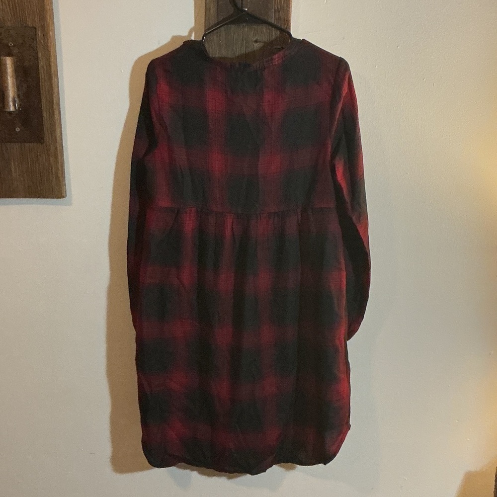 Knox Rose Flannel Plaid Button-Up Dress - Red and Black - Picture 2 of 8